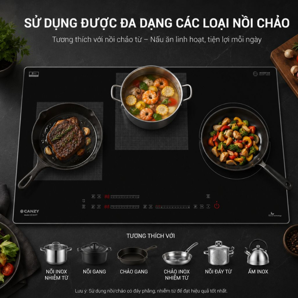 Bếp 3 hồng ngoại điện từ Canzy CZ 032T - Hàng chính hãng