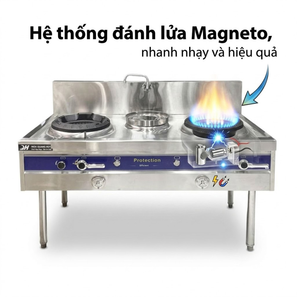 Bếp Á 2 họng gas inox 201 có quạt thổi BA2H1.5M-120W-NK - Hàng chính hãng