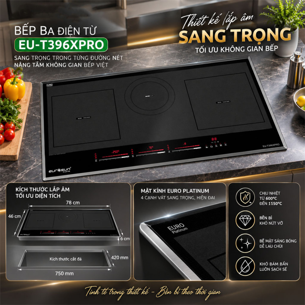 Bếp ba điện từ Eurosun EU-T396XPRO - Hàng chính hãng