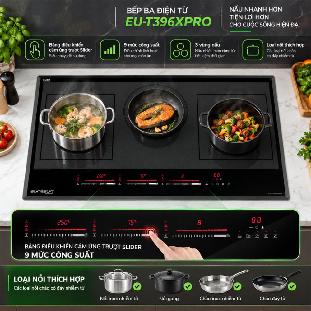 Bếp ba điện từ Eurosun EU-T396XPRO - Hàng chính hãng