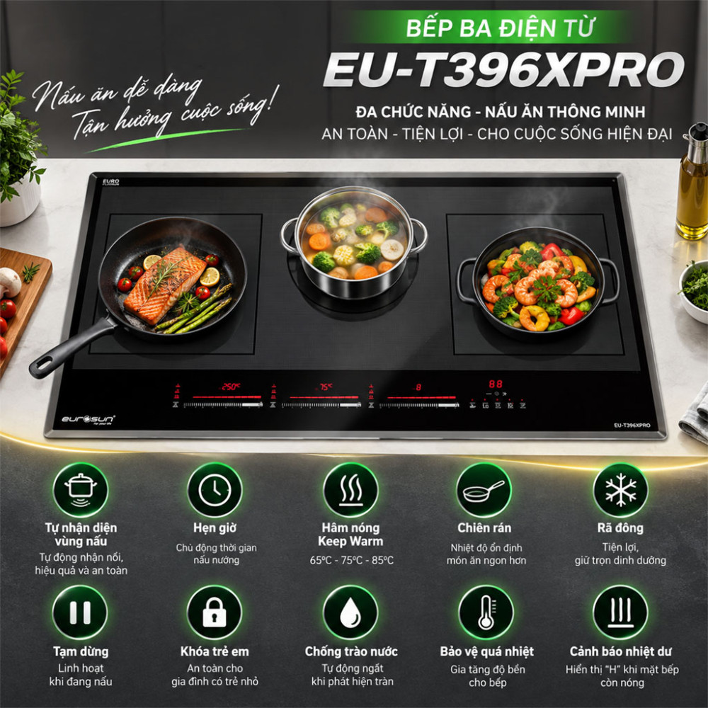 Bếp ba điện từ Eurosun EU-T396XPRO - Hàng chính hãng