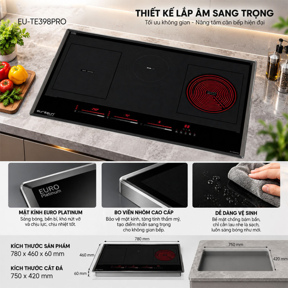 Bếp ba điện từ hồng ngoại Eurosun EU-TE398PRO - Hàng chính hãng