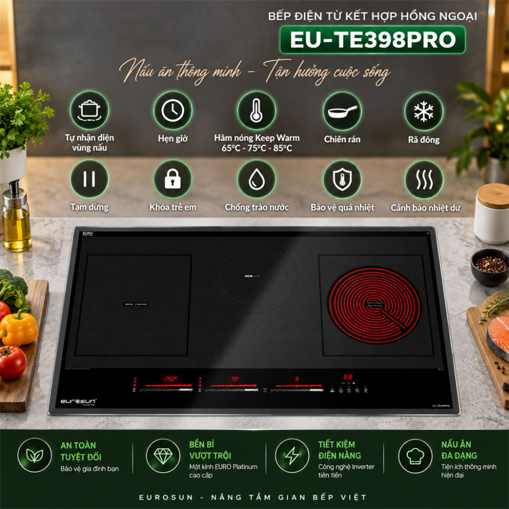 Bếp ba điện từ hồng ngoại Eurosun EU-TE398PRO - Hàng chính hãng