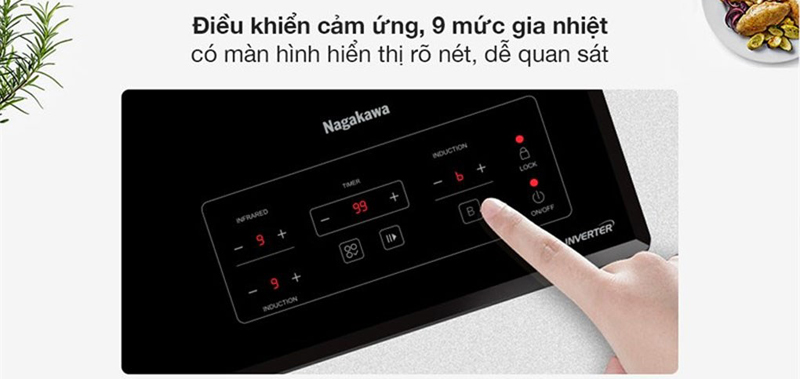 Bảng điều khiển cảm ứng hiện đại, nhạy bén với 9 mức gia nhiệt 