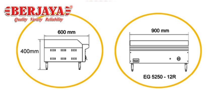 Kích thước của bếp chiên nửa phẳng nửa nhám dùng điện Berjaya  EG5250-12R