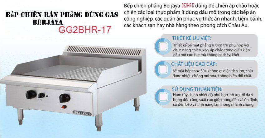 Chất liệu của bếp chiên nửa phẳng nửa nhám dùng gas Berjaya GG2BHR-17