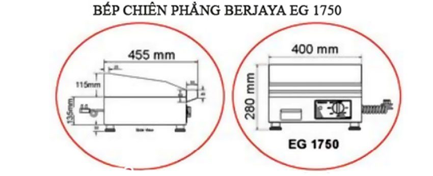 Kích thước của bếp chiên rán phẳng dùng điện Berjaya EG1750