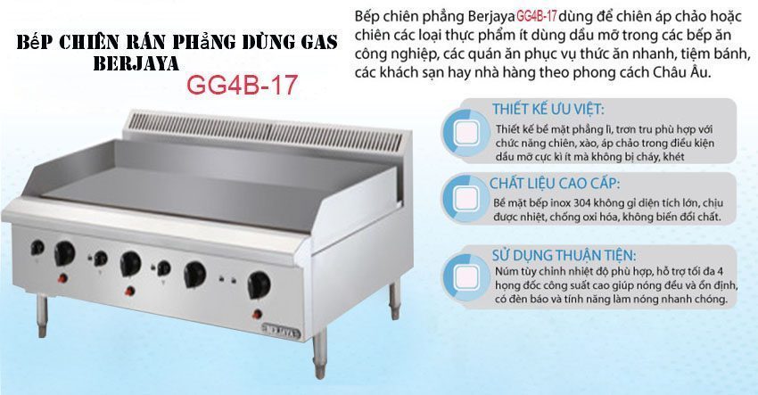 Ưu điểm của bếp chiên rán phẳng dùng gas Berjaya GG4B-17