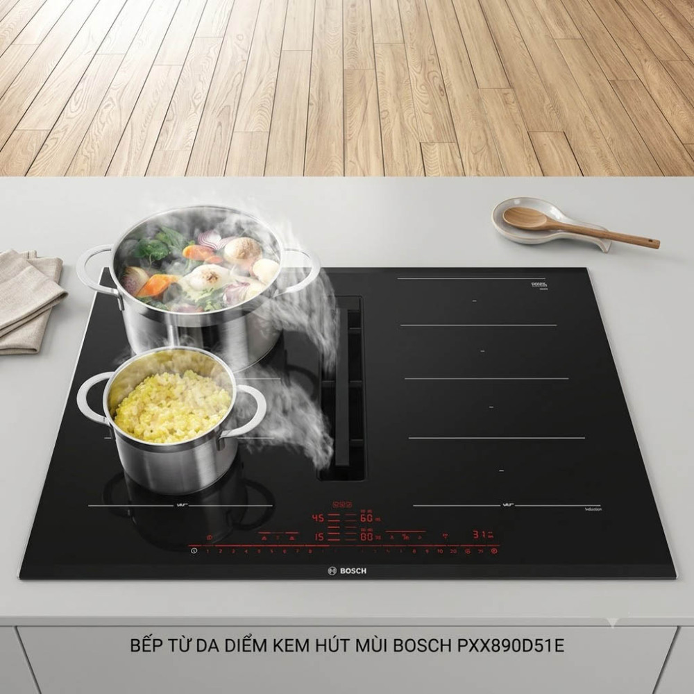 Bếp điện từ kết hợp hút mùi Bosch PXX890D51E - Series 8 - Hàng chính hãng