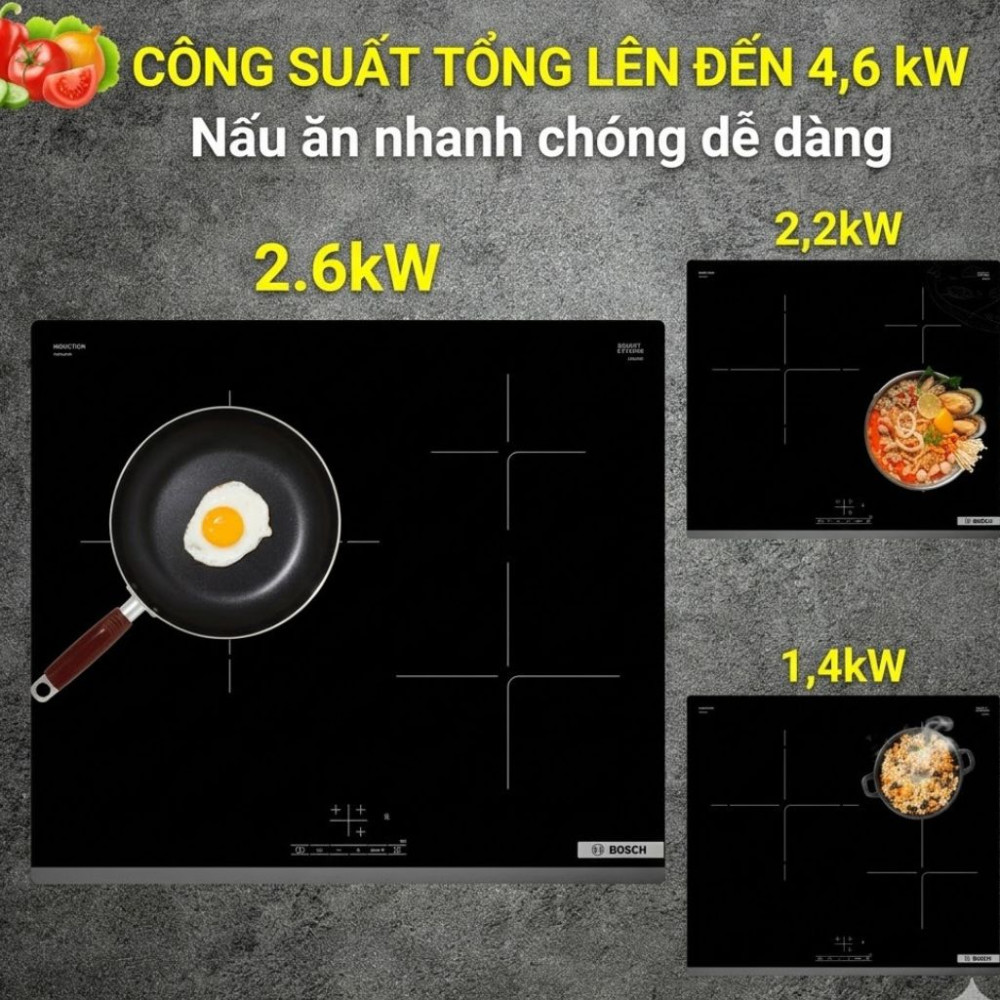 Bếp từ 3 vùng nấu Bosch 60cm Serie 4 HMH.PUJ63KBB5E - Hàng chính hãng