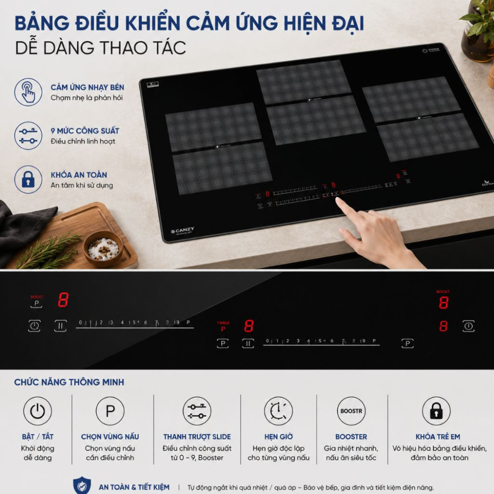 Bếp điện từ 3 vùng nấu Canzy CZ 03T - Hàng chính hãng