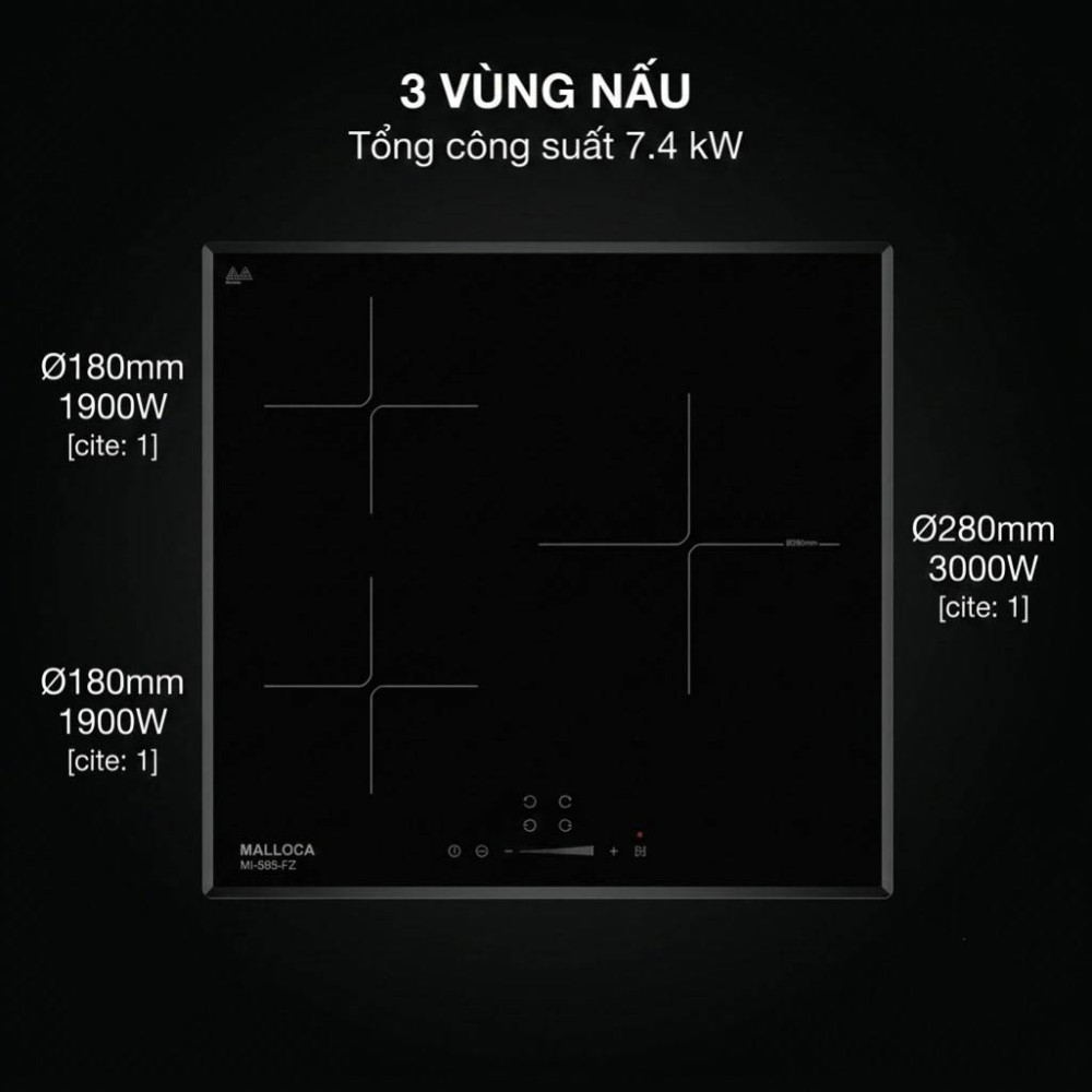 Bếp điện từ 3 vùng nấu Malloca MI 593 FZ - Hàng chính hãng