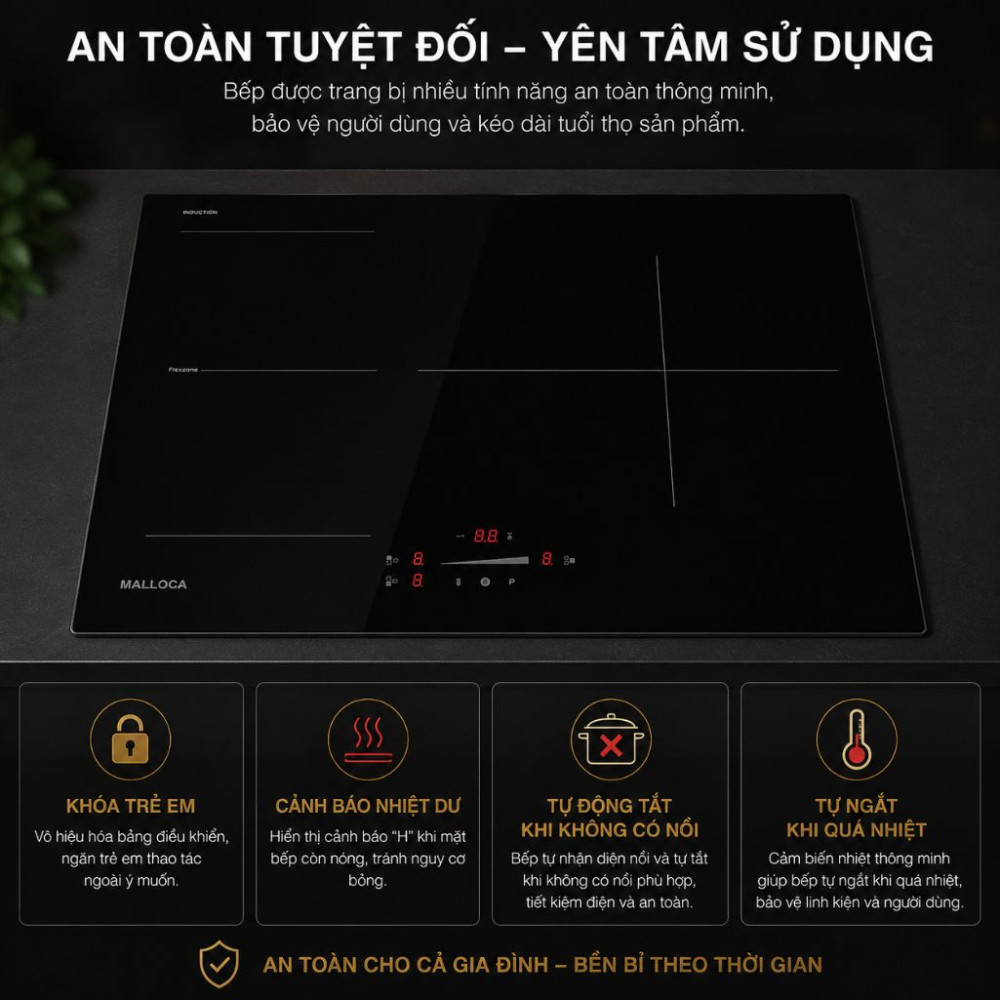 Bếp điện từ 3 vùng nấu Malloca MI 593 FZ - Hàng chính hãng