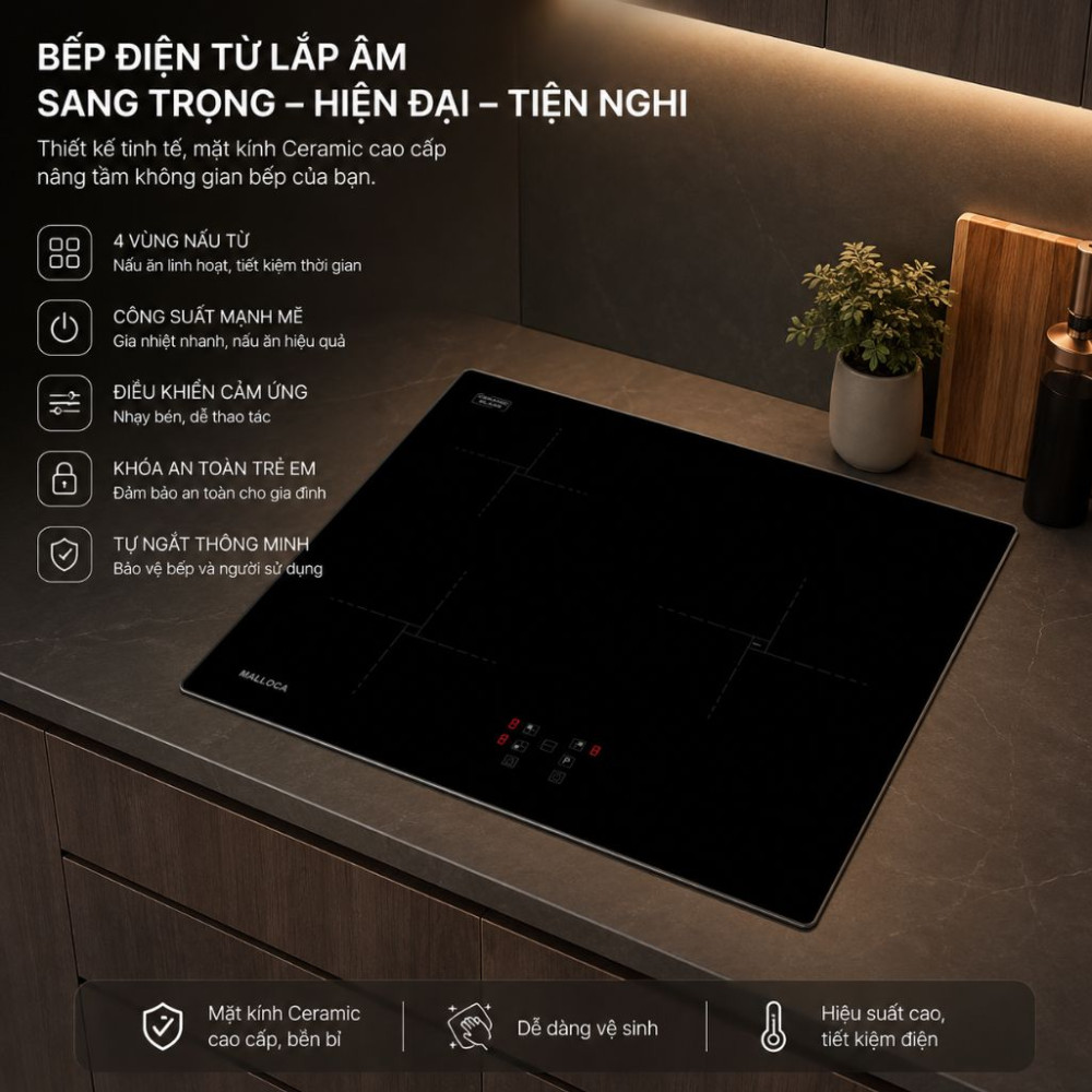 Bếp điện từ 3 vùng nấu Malloca MIH 593 ECO - Hàng chính hãng