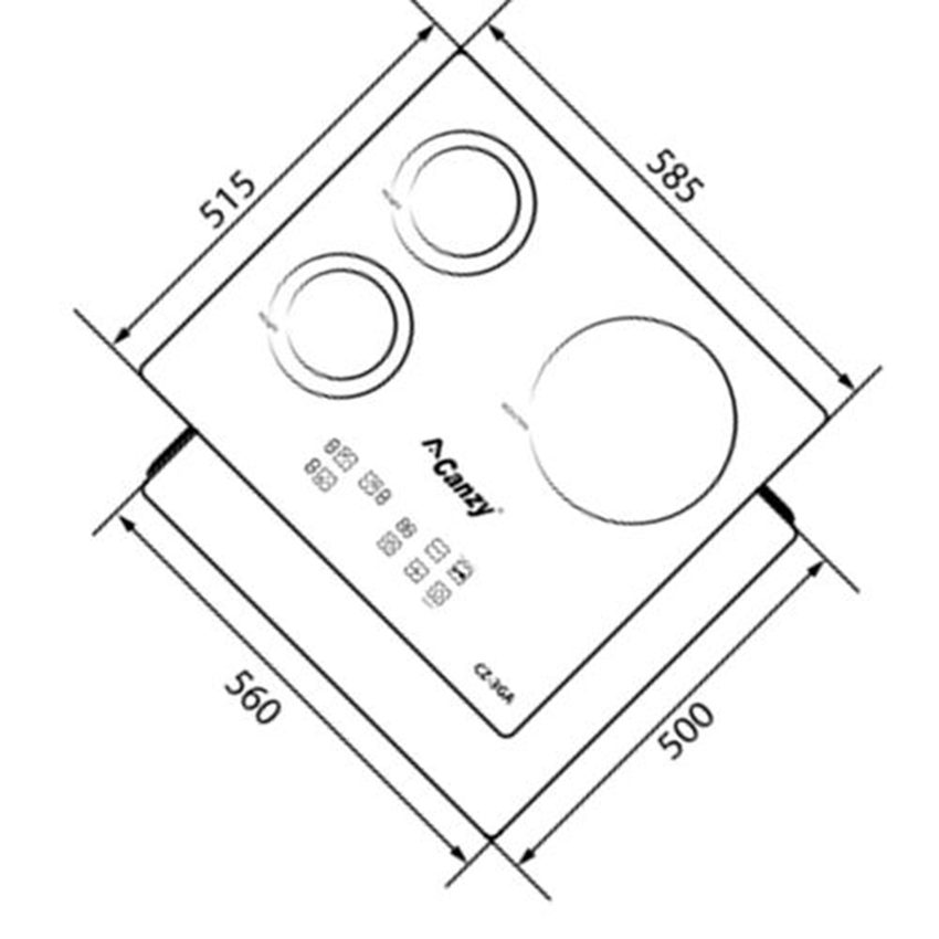 Kích thước của bếp điện từ Canzy CZ-3GA