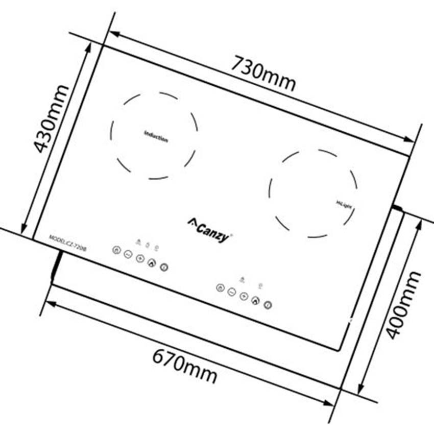 Kích thước của bếp điện từ Canzy CZ-720IB 