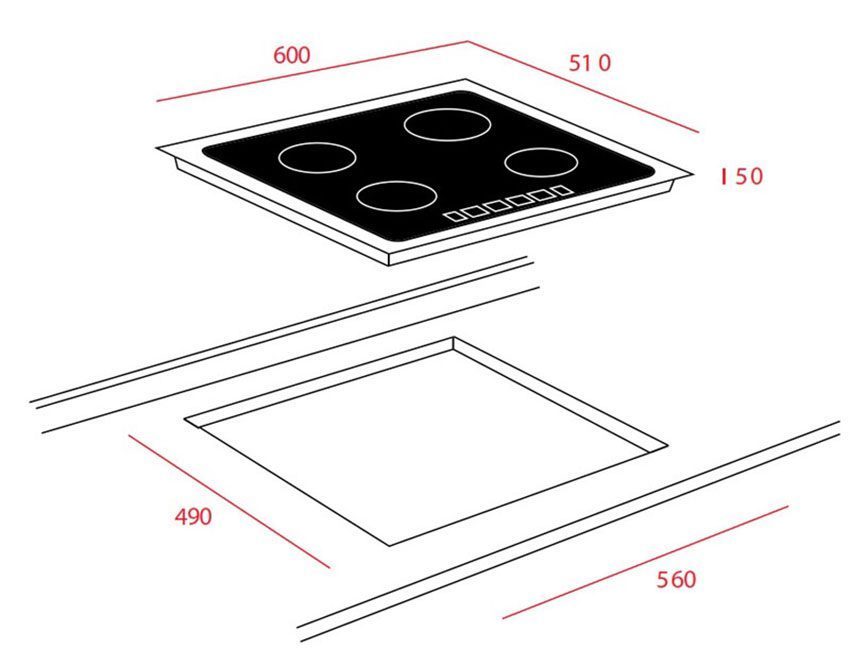 Kích thước của bếp điện từ ba âm kính Teka IRS 631