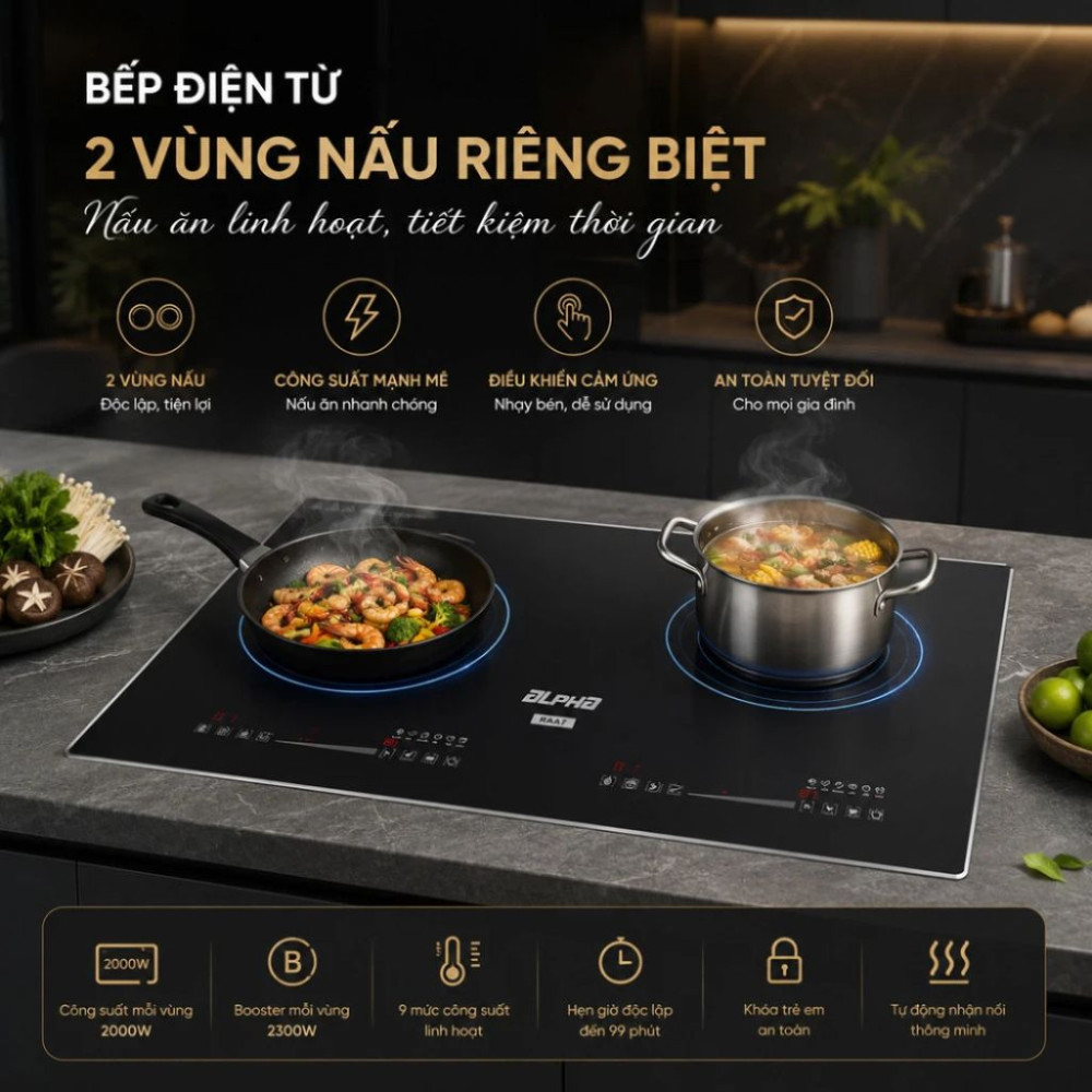 Bếp điện từ đôi Alpha BM7 - Hàng chính hãng