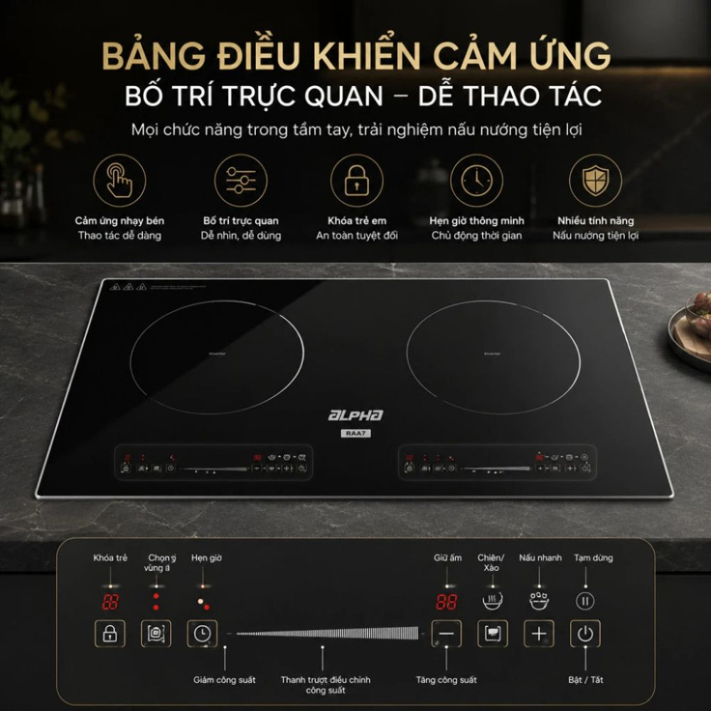 Bếp điện từ đôi Alpha BM7 - Hàng chính hãng