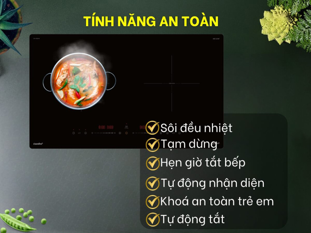 Bếp được trang bị nhiều tính năng an toàn và thông minh