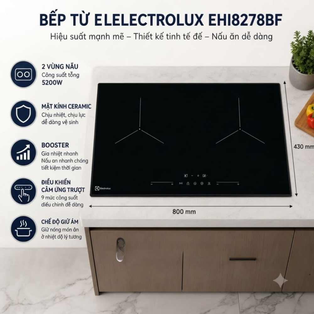 Bếp điện từ đôi âm Electrolux EHI8278BF - Hàng chính hãng