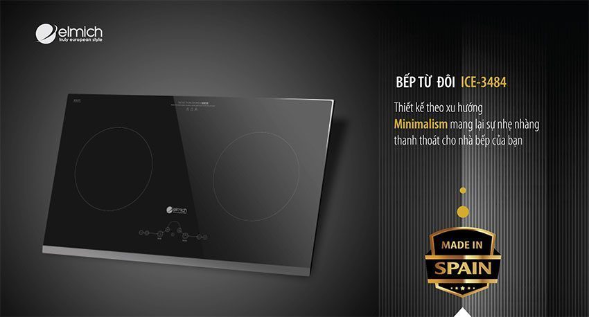 Thiết kế mặt kính đen sang trọng của bếp điện từ đôi Elmich ICE-3484