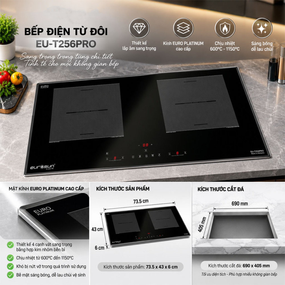 Bếp điện từ đôi Eurosun EU-T256PRO - Hàng chính hãng