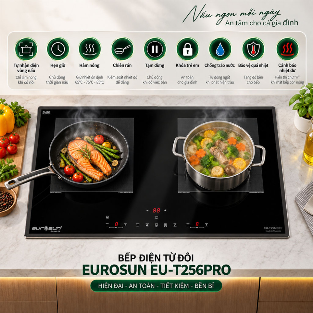 Bếp điện từ đôi Eurosun EU-T256PRO - Hàng chính hãng