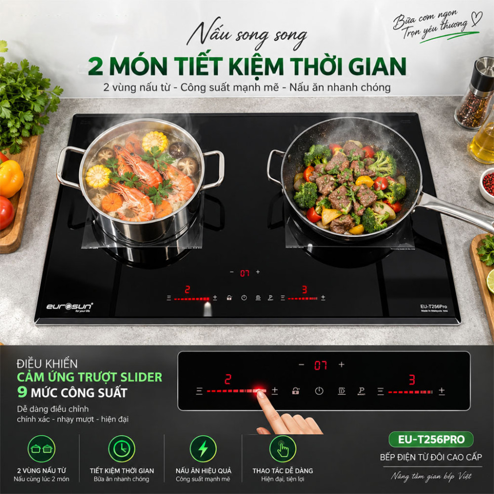 Bếp điện từ đôi Eurosun EU-T256PRO - Hàng chính hãng