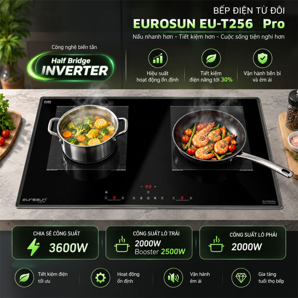 Bếp điện từ đôi Eurosun EU-T256PRO - Hàng chính hãng