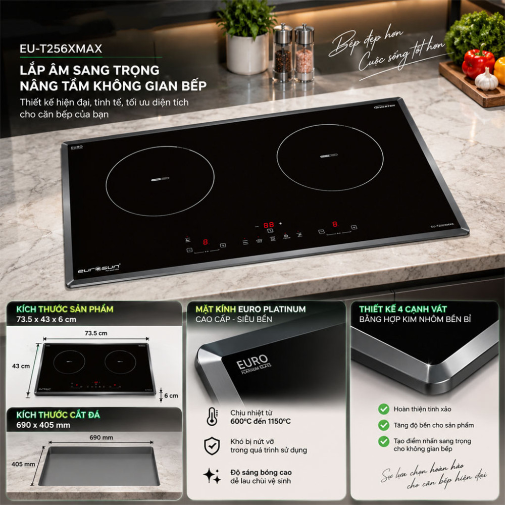 Bếp điện từ đôi Eurosun EU-T256XMAX - Hàng chính hãng