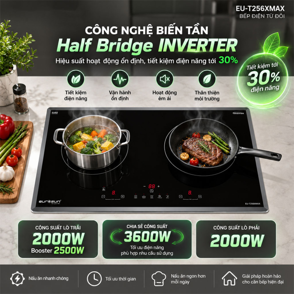 Bếp điện từ đôi Eurosun EU-T256XMAX - Hàng chính hãng