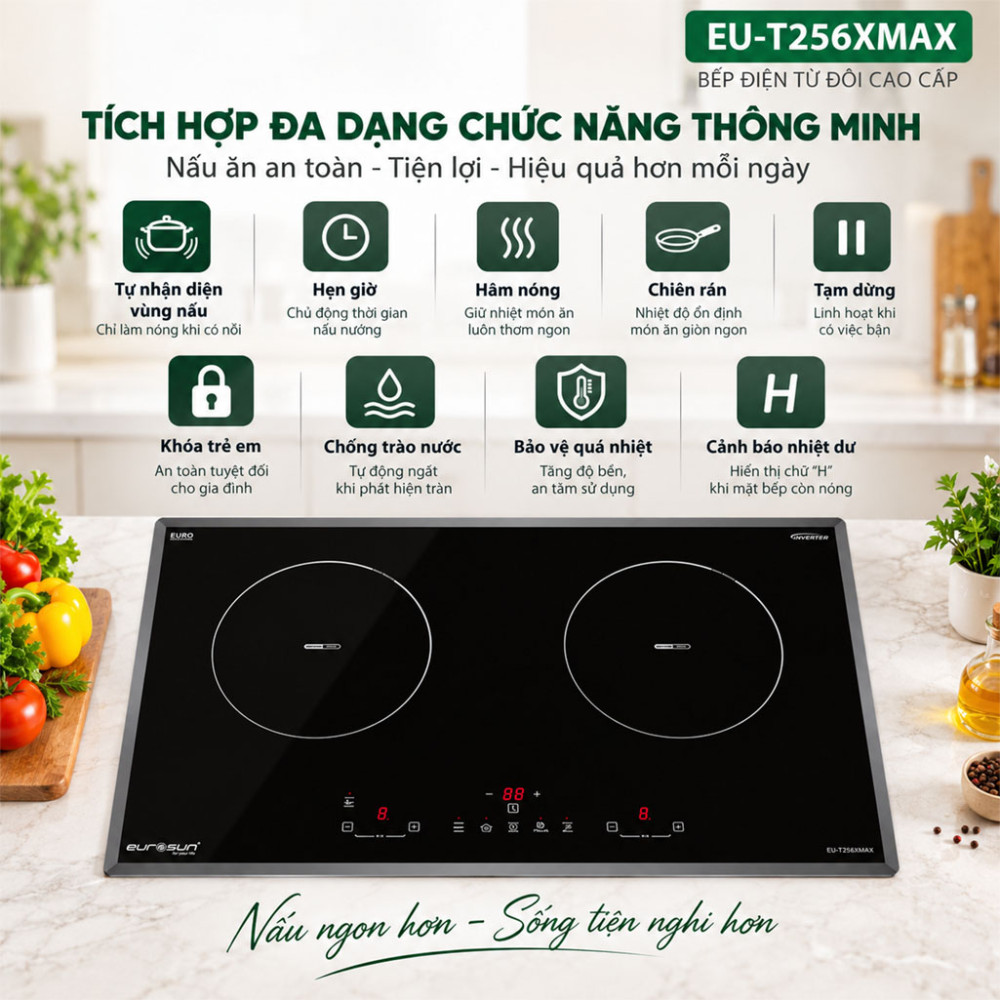 Bếp điện từ đôi Eurosun EU-T256XMAX - Hàng chính hãng