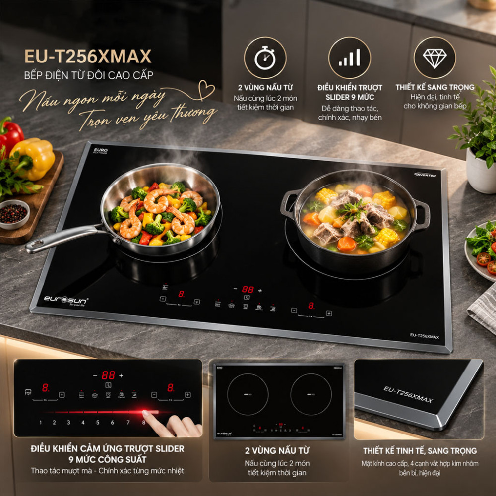 Bếp điện từ đôi Eurosun EU-T256XMAX - Hàng chính hãng