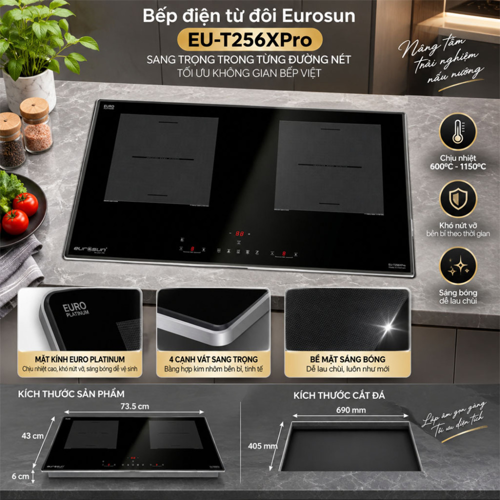 Bếp điện từ đôi Eurosun EU-T256XPro - Hàng chính hãng