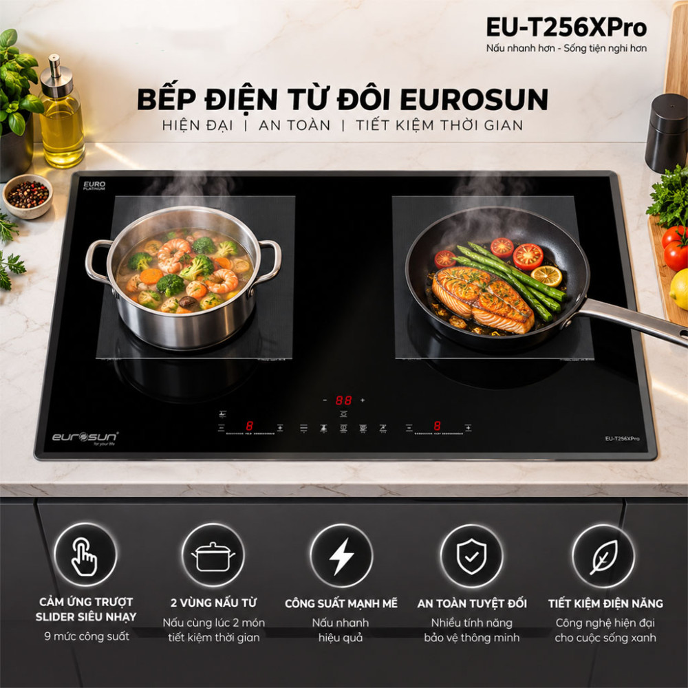 Bếp điện từ đôi Eurosun EU-T256XPro - Hàng chính hãng