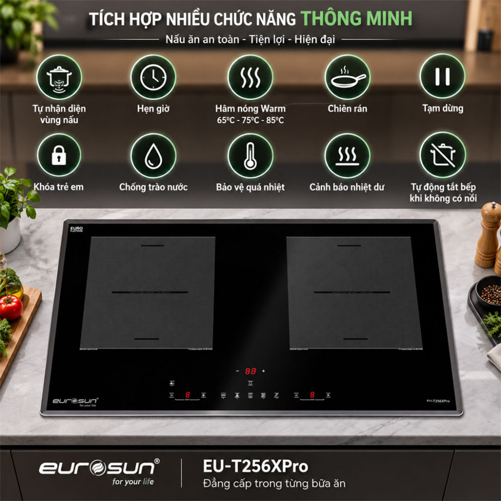 Bếp điện từ đôi Eurosun EU-T256XPro - Hàng chính hãng