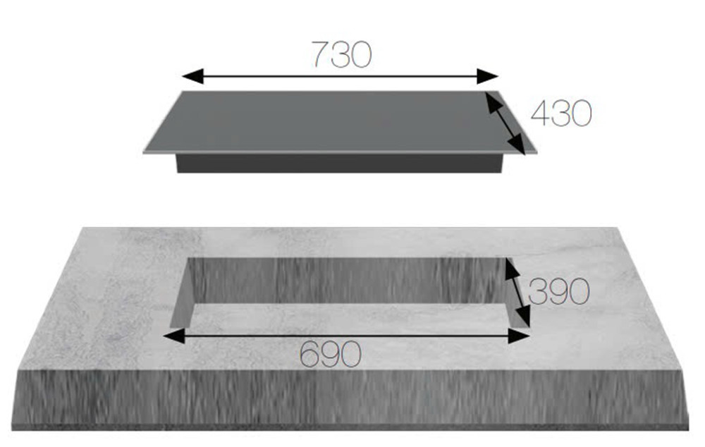 Kích thước lắp đặt cảu bếp điện từ đôi Kaff KF-GT7003811