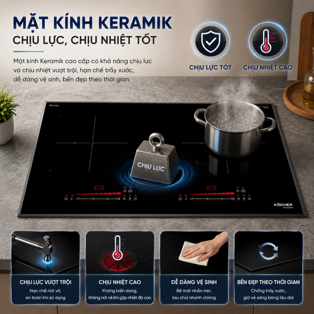 Bếp điện từ đôi Kocher DI-333SE - Hàng chính hãng