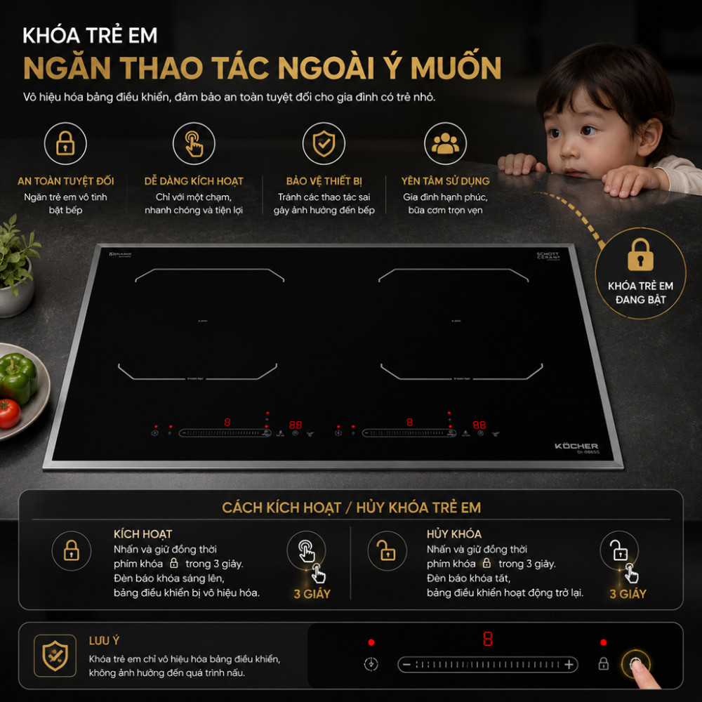 Bếp điện từ đôi Kocher DI-608SE - Hàng chính hãng