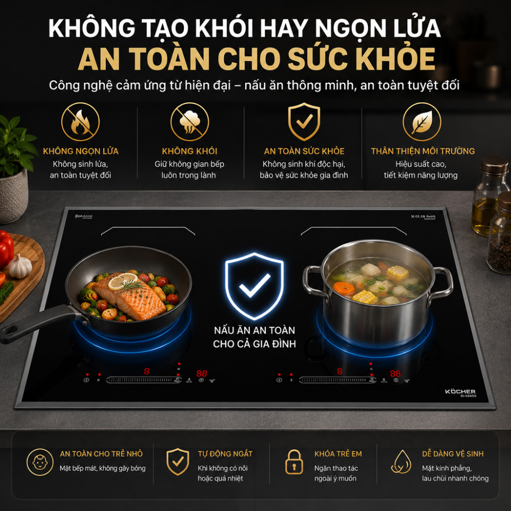 Bếp điện từ đôi Kocher DI-608SE - Hàng chính hãng