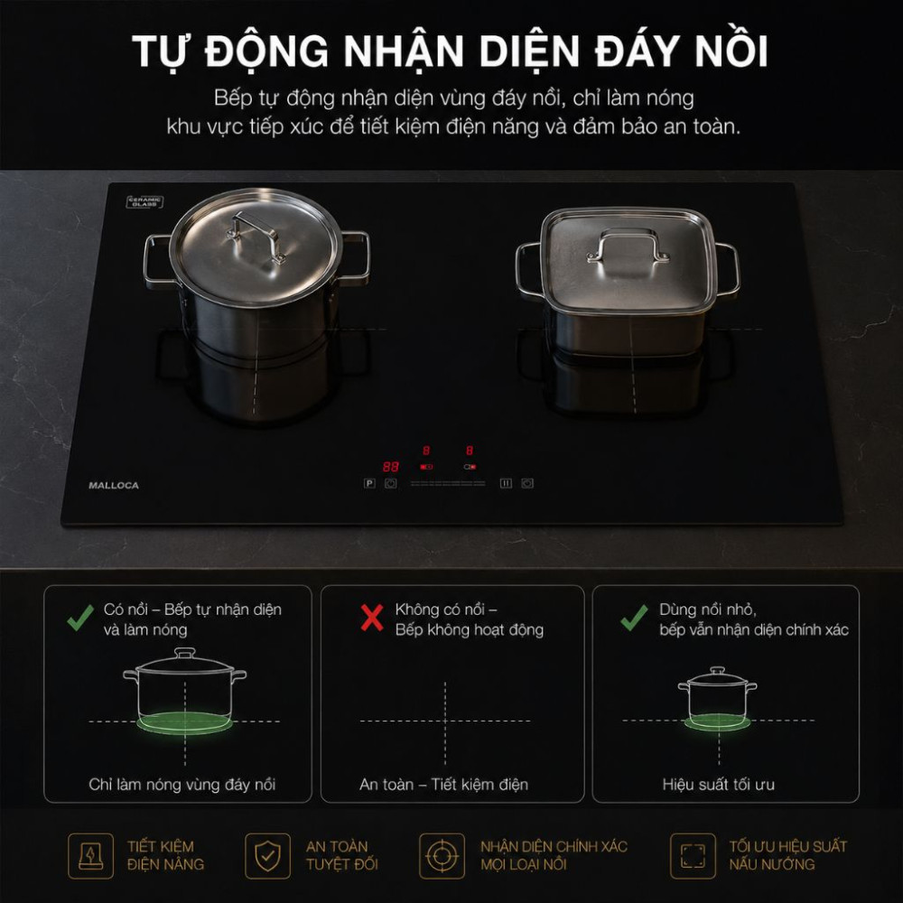 Bếp điện từ đôi Malloca MIH 732 ECO - Hàng chính hãng