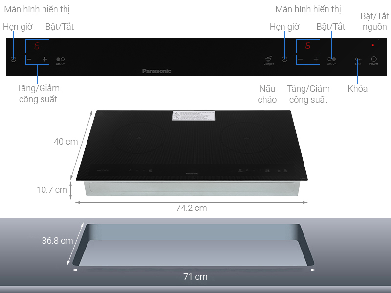 Kích thước của bếp điện từ đôi Panasonic KY-A227EKRA 