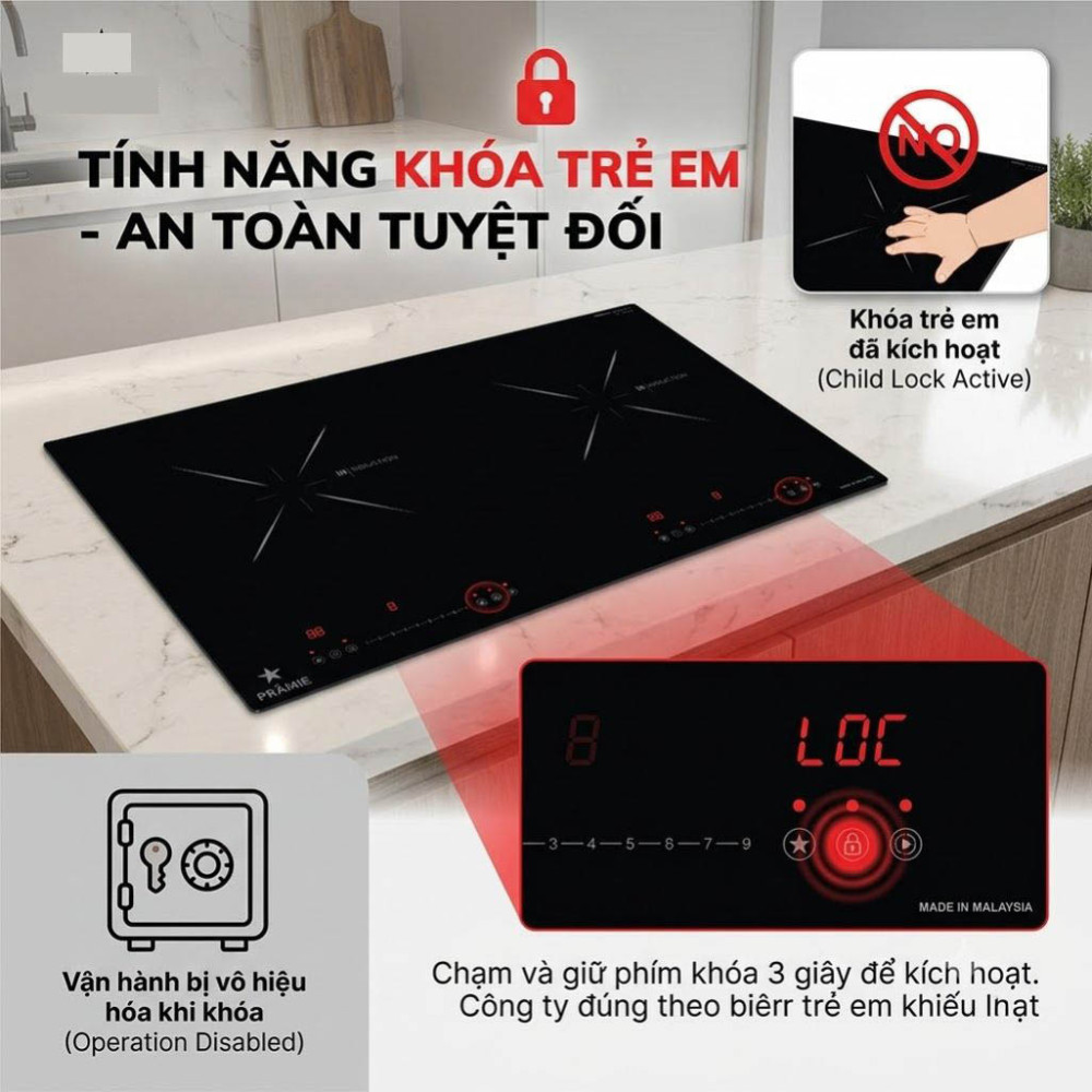 Bếp điện từ đôi Pramie PRMY-H2 - Hàng chính hãng