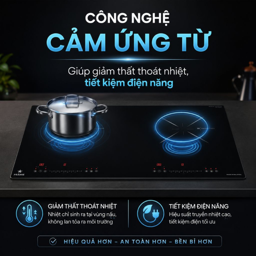 Bếp điện từ đôi Pramie PRMY-H2 - Hàng chính hãng
