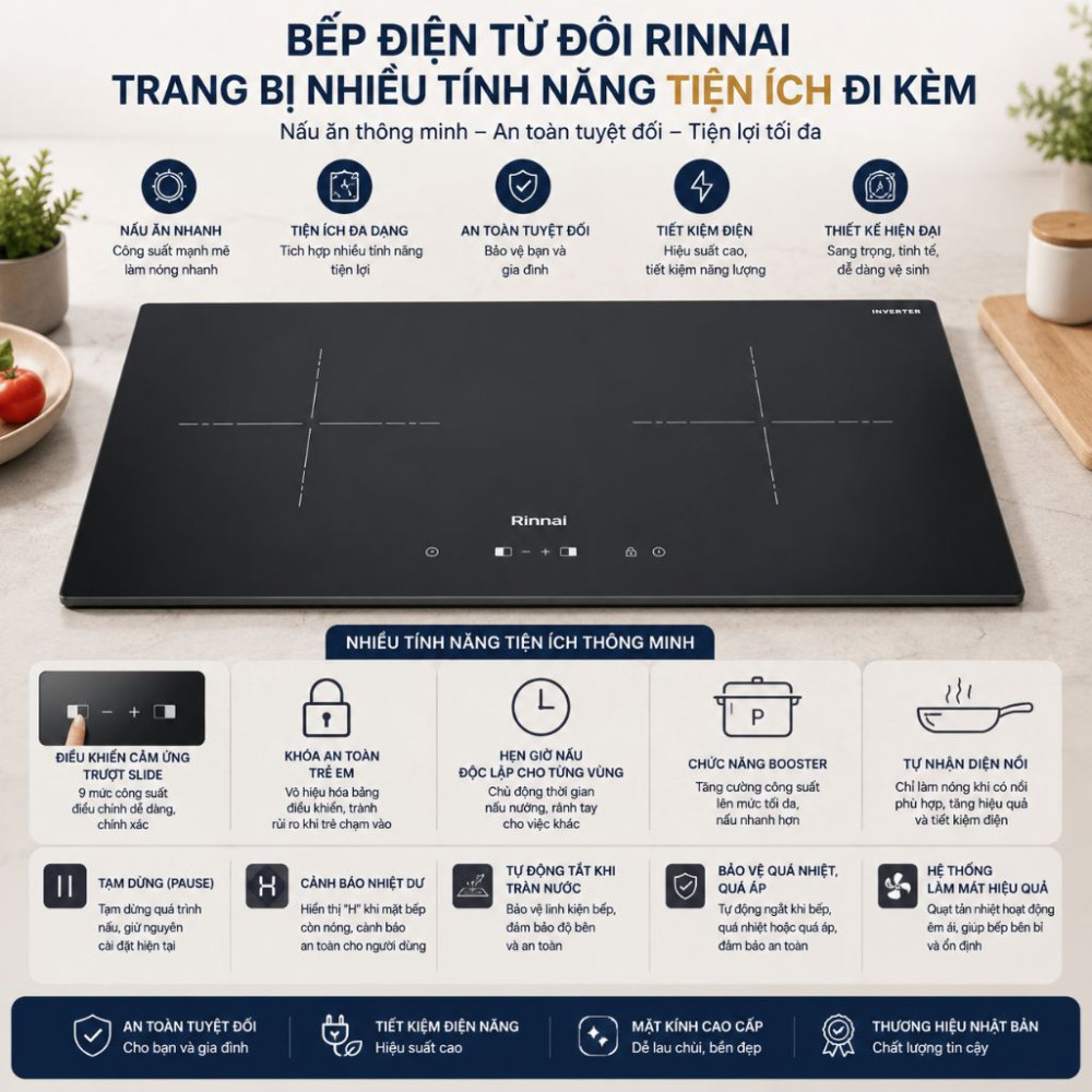 Bếp điện từ đôi Rinnai RB-7112H-ZB - Hàng chính hãng