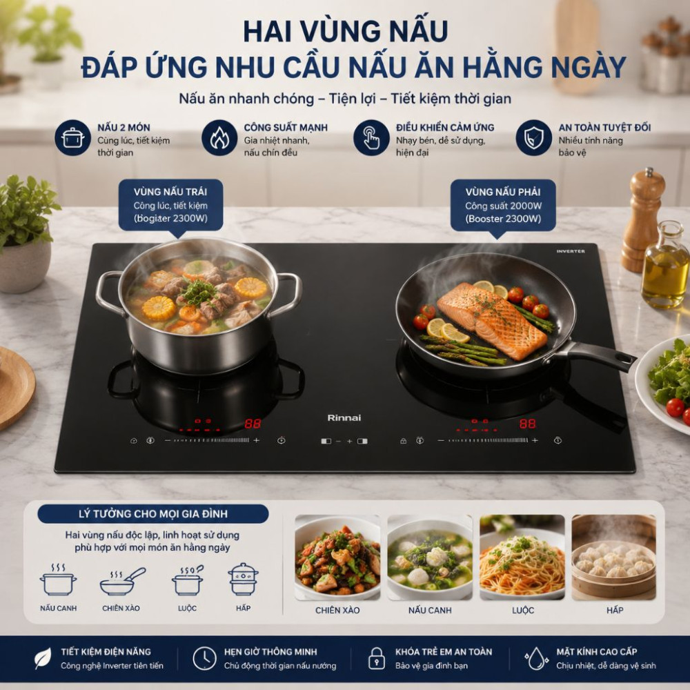 Bếp điện từ đôi Rinnai RB-7112H-ZB - Hàng chính hãng