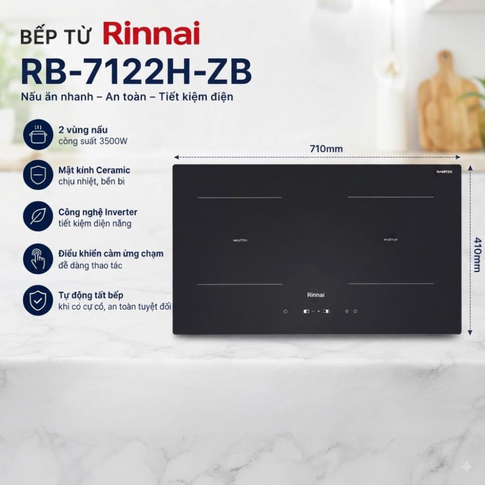 Bếp điện từ đôi Rinnai RB-7122H-ZB - Hàng chính hãng