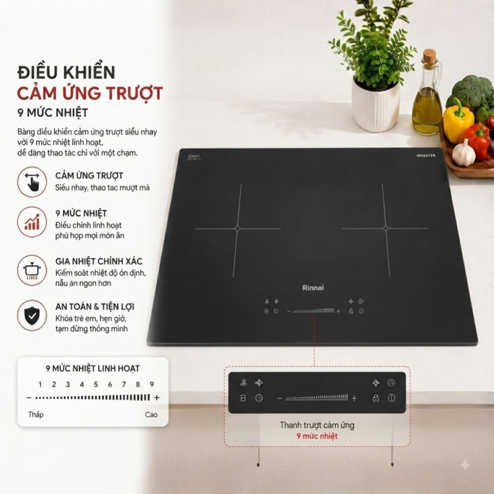 Bếp điện từ đôi Rinnai RB-7162H-CB - Hàng chính hãng