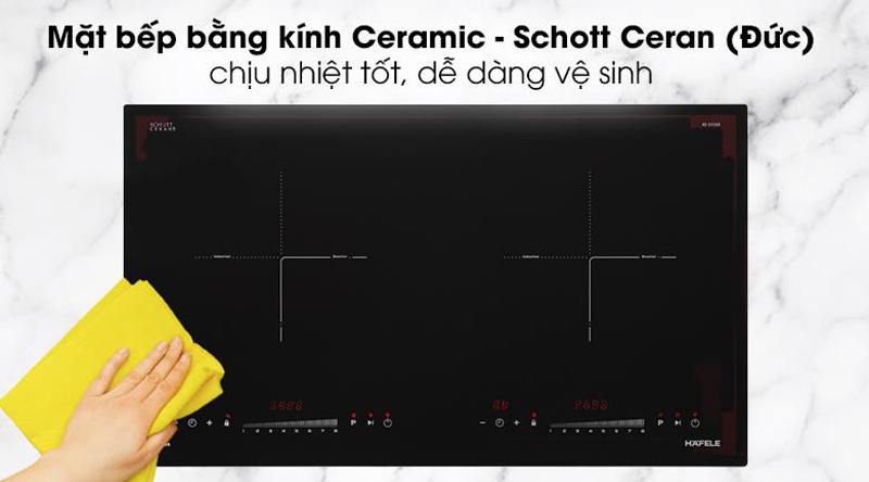 Mặt kính Schott Ceran (Đức) chịu lực cao, hạn chế trầy xước, dễ vệ sinh